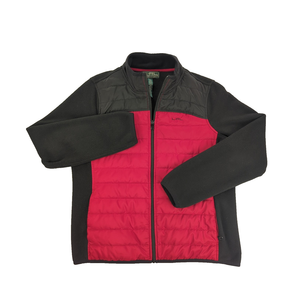 Lauren Ralph Lauren Jacket Womens XL Black Red Fleece Full Zip Quilted Outdoor